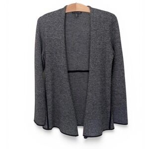 Eileen Fisher Italian Yarn Open Front Cardigan Black White Textured Knit XS